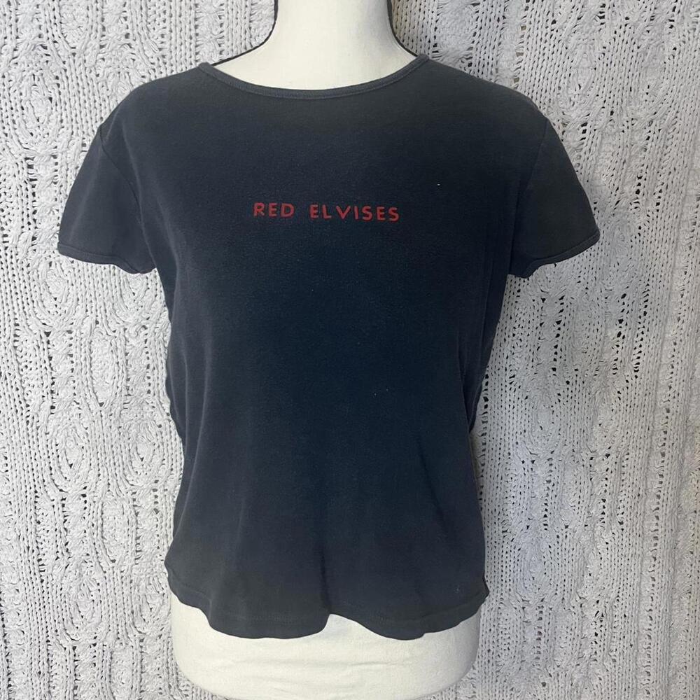 Vintage rock band Red Elvises black tee with red text.
